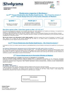 Studyrama organise deux forums d orientation à Bordeaux, le 1er avril 2017