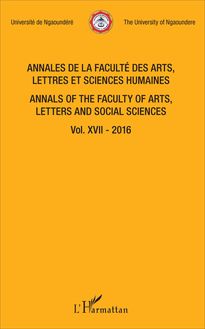 Annales de la faculté des arts, lettres et sciences humaines Vol XVII - 2016