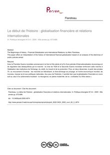 Le début de l histoire : globalisation financière et relations internationales - article ; n°3 ; vol.65, pg 673-686