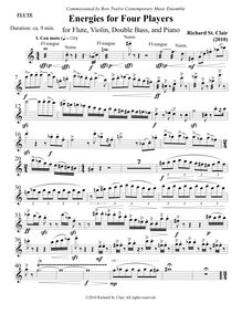 Partition flûte, Energies pour Four musiciens pour flûte, violon, corde basse et Piano