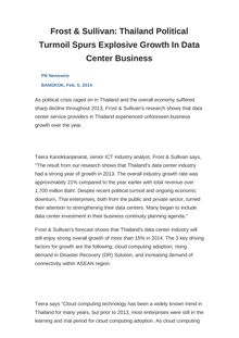 Frost & Sullivan: Thailand Political Turmoil Spurs Explosive Growth In Data Center Business