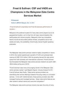 Frost & Sullivan: CSF and VADS are Champions in the Malaysian Data Centre Services Market