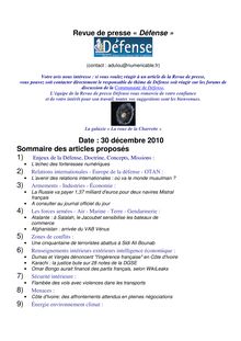 Revue de presse « Défense » Date : 30 décembre  2010 Sommaire des ...