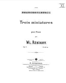 Partition Nos.1-3: Trois Miniatures, Aus dem Tagebuche, Op.33, Rebikov, Vladimir