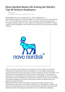 Novo Nordisk Ranks 4th Among the World s Top 20 Science Employers