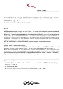 Contribution à l étude de la dimensionalité du concept de « locus of control » (LOC) - article ; n°1 ; vol.85, pg 27-40