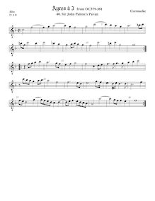 Partition ténor viole de gambe, octave aigu clef, Sir John Packington s Pavan