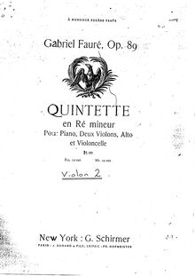 Partition violon 2, Piano quintette, Op.89, Fauré, Gabriel