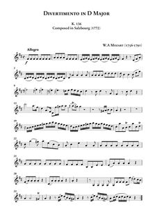 Partition violon II, Divertimento, Salzburg Symphony No. 1, Mozart, Wolfgang Amadeus