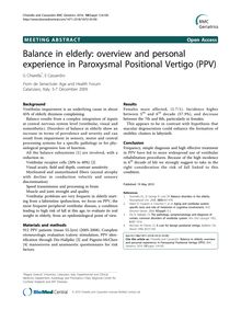 Balance in elderly: overview and personal experience in Paroxysmal Positional Vertigo (PPV)