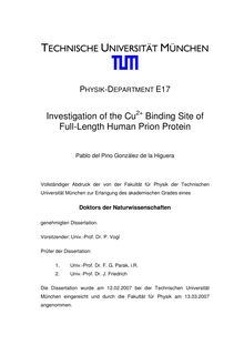 Investigation of the Cu_1hn2_1hn+ binding site of full length human prion protein [Elektronische Ressource] / Pablo del Pino González de la Higuera
