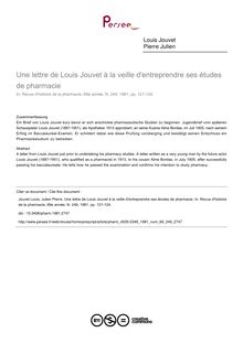 Une lettre de Louis Jouvet à la veille d entreprendre ses études de pharmacie - article ; n°249 ; vol.69, pg 121-124