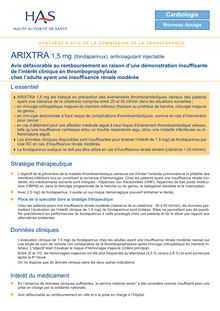 ARIXTRA - Synthèse d avis ARIXTRA - CT 7044