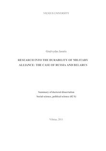 Research into the durability of military alliance: the case of Russia and Belarus ; Karinio aljanso patvarumo tyrimas: Rusijos ir Baltarusijos atvejis