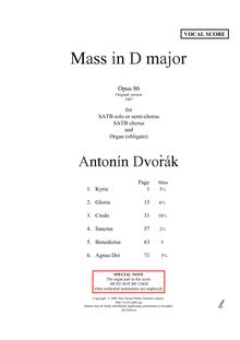 Partition , Kyrie, Mass, Mše, D major, Dvořák, Antonín