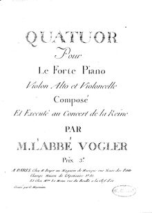Partition violon, Piano quatuor en E-flat major, 1781, Quatuor pour le piano, violon, alto et violoncelle. Compose et execute au concert de la Reine