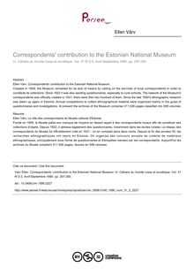 Correspondents  contribution to the Estonian National Museum - article ; n°2 ; vol.31, pg 287-293