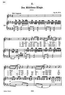 Partition complète, Des Mädchens Klage (2nd version), D.191 (Op.58 No.3) par Franz Schubert