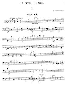 Partition basson 1, Symphony No.1 en G minor, 1re Symphonie, Kalinnikov, Vasily