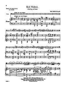 Partition de piano, Kol Nidrei, Kol Nidrei (Stimme des Gelübdes), Adagio for Cello and Orchestra par Max Bruch