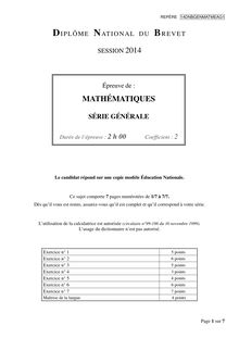 Sujet brevet 2014 - Mathématiques