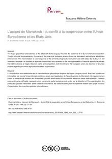 L accord de Marrakech : du conflit à la coopération entre l Union Européenne et les États-Unis - article ; n°1 ; vol.226, pg 31-34