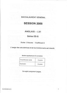 Bac anglais LV1  série S ES 2008