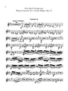 Partition violons II, Piano Concerto No.3, E♭ major, Tchaikovsky, Pyotr