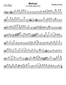 Partition viole de basse 1, basse clef, Madrigali di Rinaldo del Melle, gentilhumo fiamengo, a sei voci : Novamente composti & dati im luce