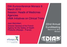 HMA Initiatives on Clinical Trials - DIA Euroconference - March 9 2010