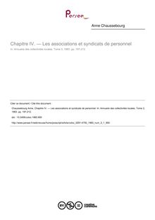 Chapitre IV. — Les associations et syndicats de personnel - article ; n°1 ; vol.3, pg 197-212