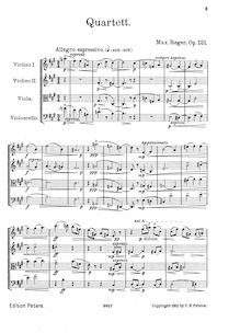 Score, corde quatuor, Op.121, F♯ minor, Reger, Max