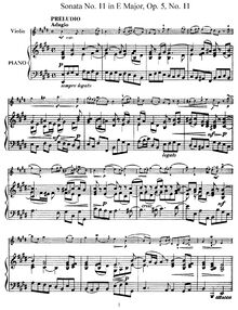 Partition No.11 en E major, 12 violon sonates, Op.5, Corelli, Arcangelo