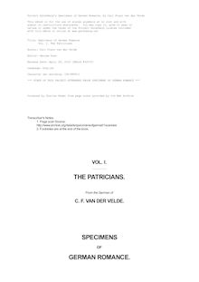 Specimens of German Romance - Vol. I. The Patricians