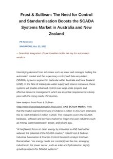 Frost & Sullivan: The Need for Control and Standardisation Boosts the SCADA Systems Market in Australia and New Zealand