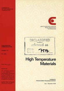 High Temperature Materials. SUMMARY PROGRAMME PROGRESS REPORT July - December 1979
