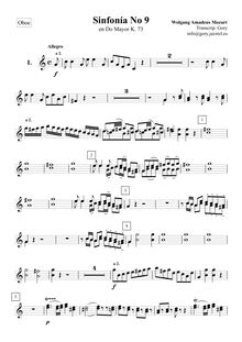 Partition hautbois 1/2, Symphony No.9, C major, Mozart, Wolfgang Amadeus