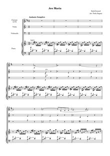 Partition complète, Ave Maria, Andante Semplice Méditation sur le Premier Prélude de Piano de S. Bach (original title) par Charles Gounod