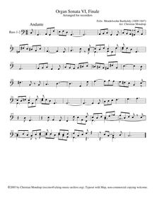Partition basse enregistrement , 6 sonates pour orgue, Mendelssohn, Felix
