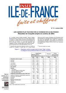 Les cadres plus touchés par le chômage en Ile-de-France - Résultats de l enquête emploi en continu de 2003