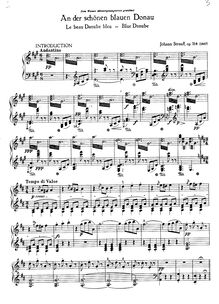 Partition complète, pour Blue Danube, Op. 314, On the Beautiful Blue Danube - WalzesAn der schönen blauen Donau par Johann Strauss Jr.