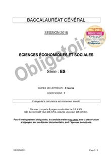 Sujet BAC 2015 Amérique du Nord - ES Sciences économiques et sociales SES