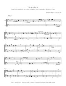 Partition violons 1, 2, 12 sonates pour 2 violons avec a basse pour pour violoncelle ou Harpsicord par William Boyce