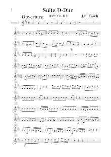 Partition violons II, Ouverture- en D major, FaWV K:D7, D, Fasch, Johann Friedrich