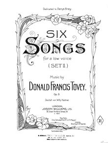 Partition complète, 6 chansons pour a Low voix, Set 2, Op.3, Tovey, Donald Francis