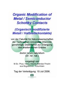 Organic modification of metal, semiconductor Schottky contacts [Elektronische Ressource] = Organisch modifizierte Metall-Halbleiterkontakte / vorgelegt von Henry Alberto Mendez Pinzón