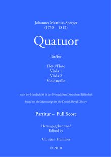 Partition complète, quatuor pour flûte et cordes, Sperger, Johann Matthias