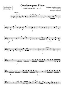 Partition violoncelles / Basses, Piano Concerto No.5, 5, D major