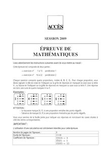 Mathématiques 2009 Concours Accès