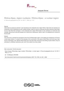 Rhône-Alpes, région nucléaire / Rhône-Alpes : a nuclear region - article ; n°1 ; vol.68, pg 17-31